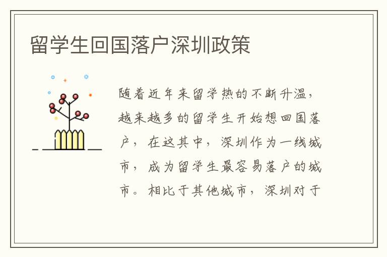 留學生回國落戶深圳政策
