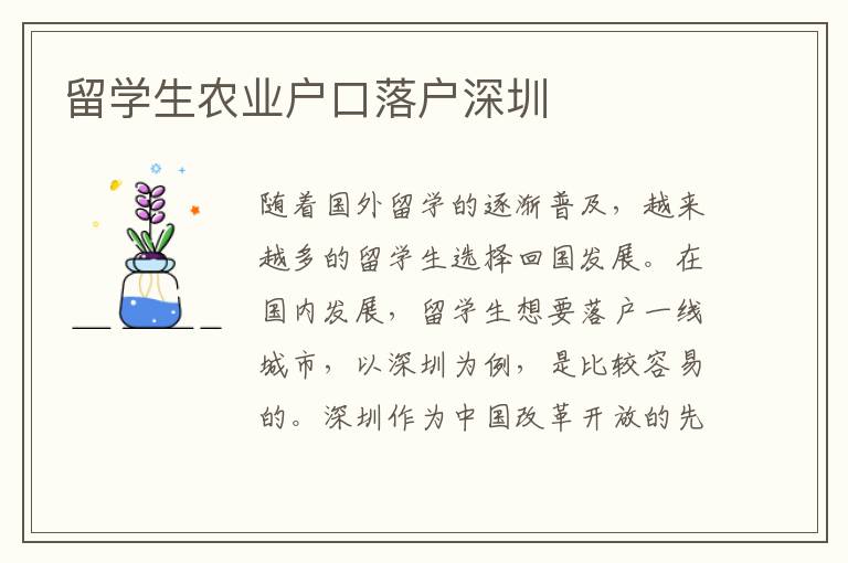 留學(xué)生農(nóng)業(yè)戶口落戶深圳
