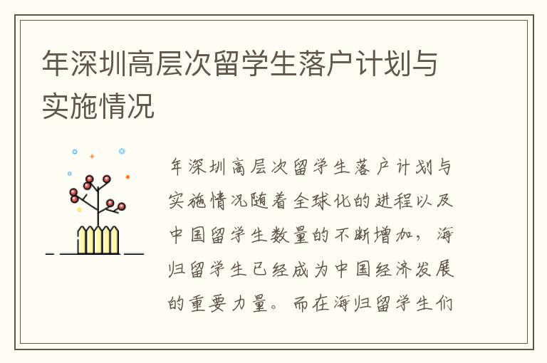 年深圳高層次留學(xué)生落戶計(jì)劃與實(shí)施情況