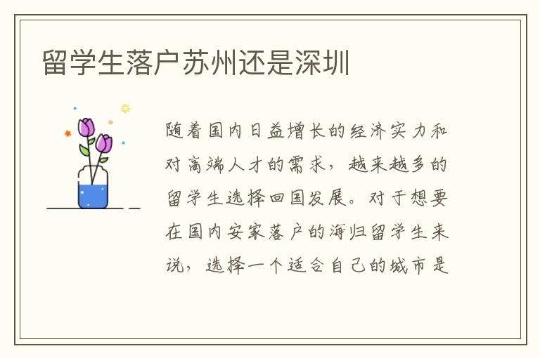 留學生落戶蘇州還是深圳