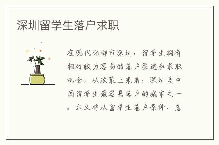 深圳留學(xué)生落戶求職