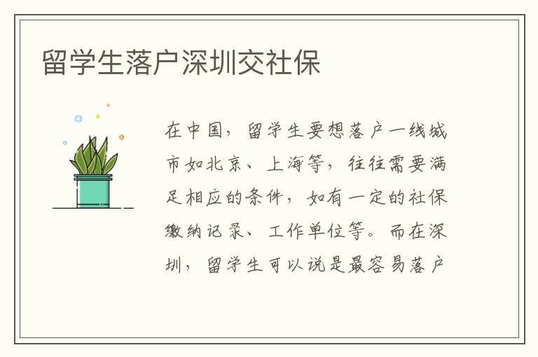 留學(xué)生落戶深圳交社保