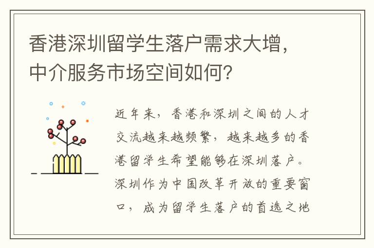 香港深圳留學生落戶需求大增，中介服務市場空間如何？