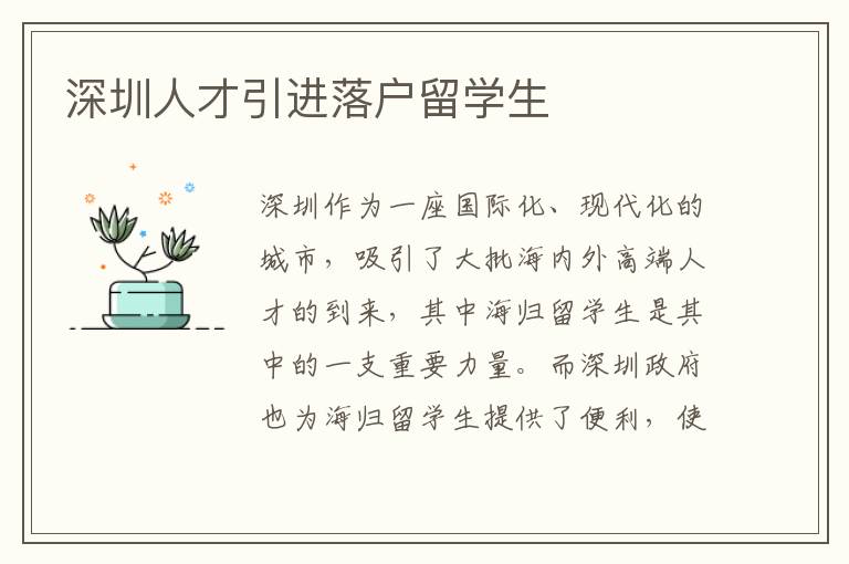 深圳人才引進落戶留學生