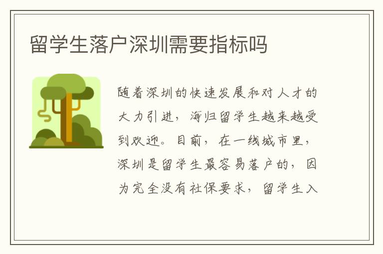 留學(xué)生落戶深圳需要指標(biāo)嗎
