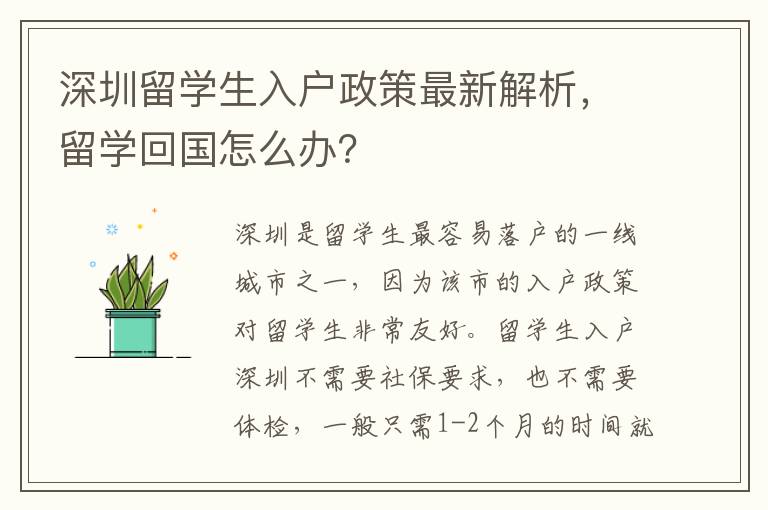深圳留學(xué)生入戶政策最新解析，留學(xué)回國(guó)怎么辦？