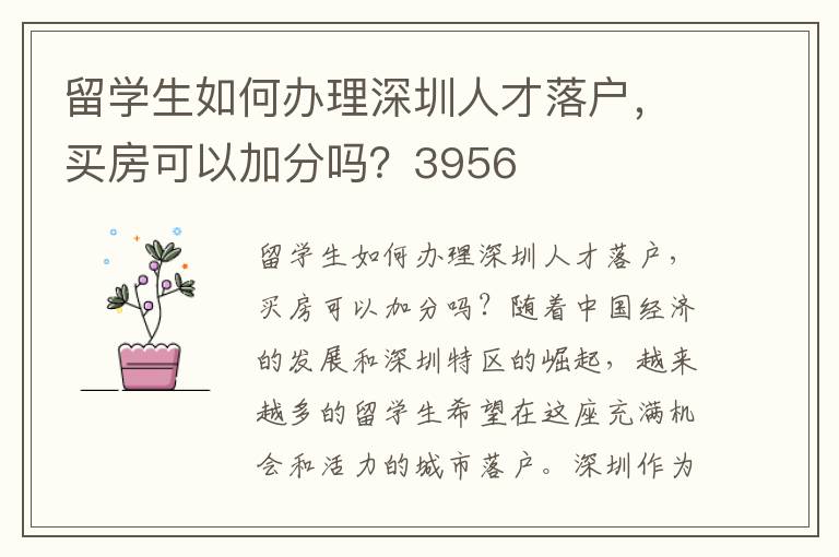 留學生如何辦理深圳人才落戶，買房可以加分嗎？3956