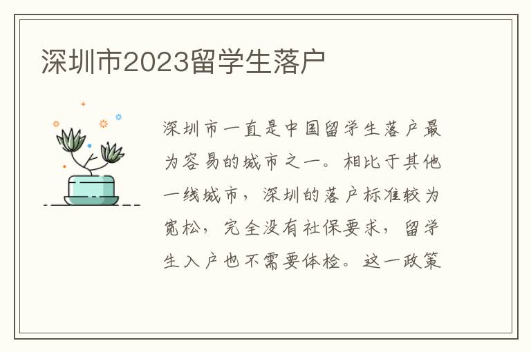 深圳市2023留學生落戶