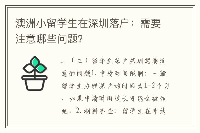 澳洲小留學(xué)生在深圳落戶：需要注意哪些問題？