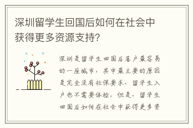 深圳留學生回國后如何在社會中獲得更多資源支持？