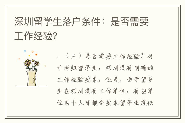 深圳留學生落戶條件：是否需要工作經驗？