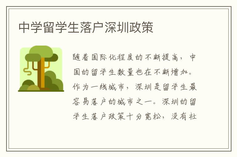 中學(xué)留學(xué)生落戶深圳政策