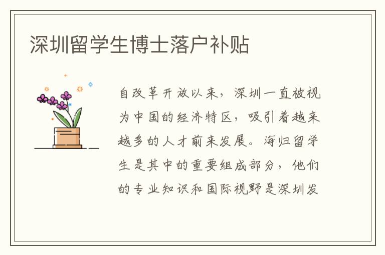 深圳留學(xué)生博士落戶補貼