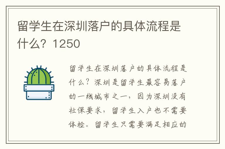 留學(xué)生在深圳落戶的具體流程是什么？1250