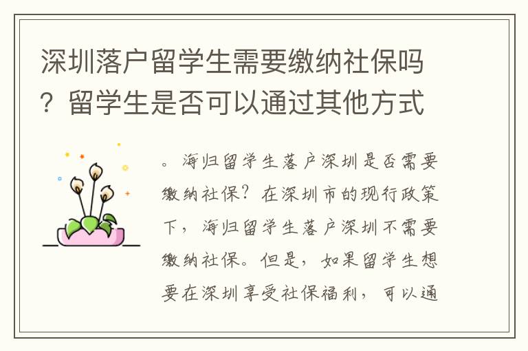 深圳落戶留學生需要繳納社保嗎？留學生是否可以通過其他方式滿足落戶要求？