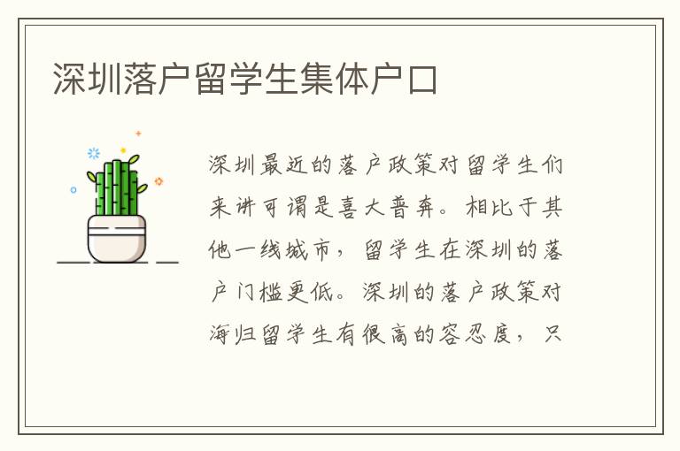 深圳落戶留學(xué)生集體戶口