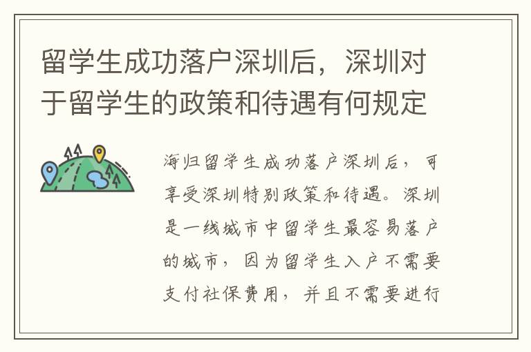 留學生成功落戶深圳后，深圳對于留學生的政策和待遇有何規定