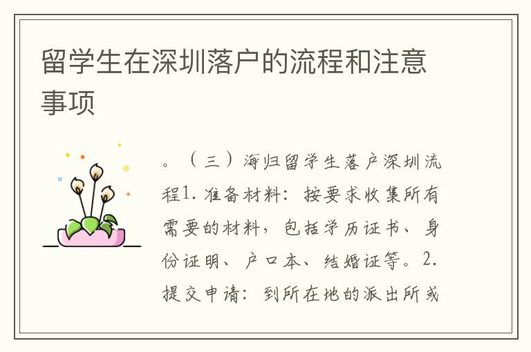 留學生在深圳落戶的流程和注意事項