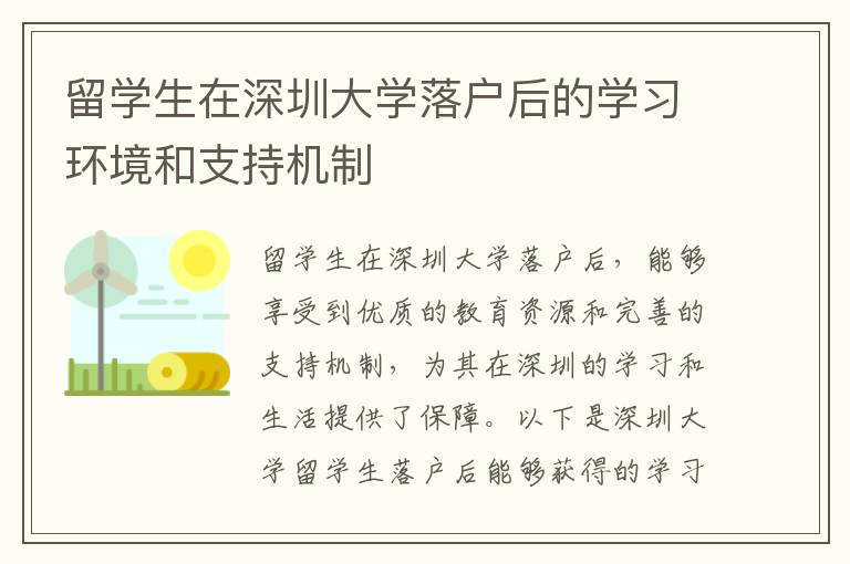 留學生在深圳大學落戶后的學習環境和支持機制
