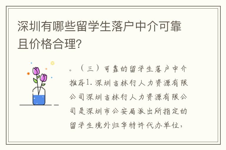 深圳有哪些留學生落戶中介可靠且價格合理？