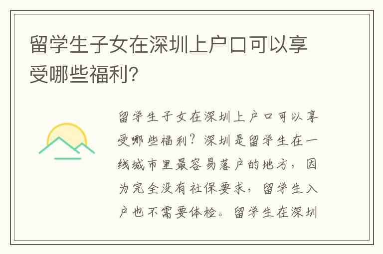留學生子女在深圳上戶口可以享受哪些福利？