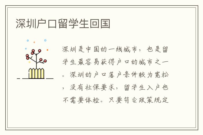 深圳戶口留學生回國