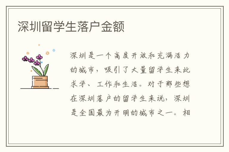 深圳留學生落戶金額