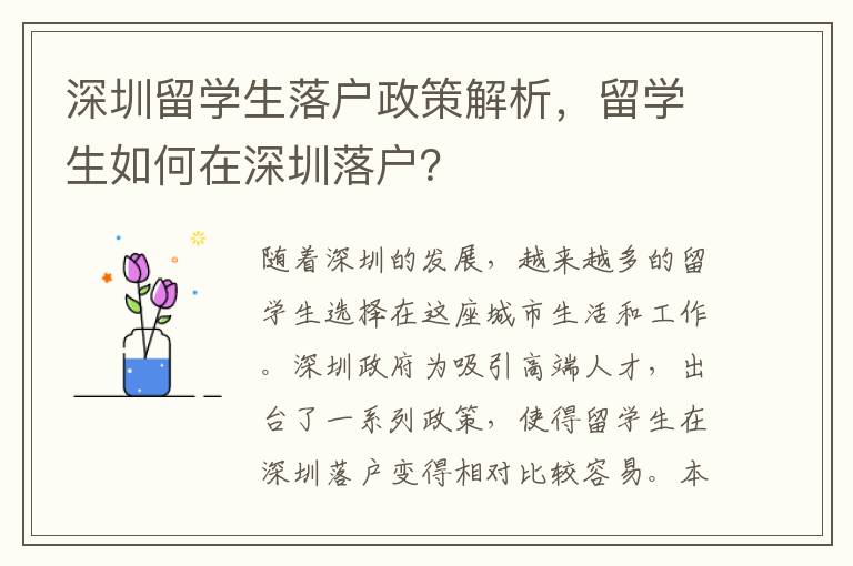 深圳留學生落戶政策解析，留學生如何在深圳落戶？