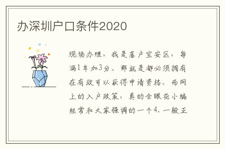 辦深圳戶口條件2020