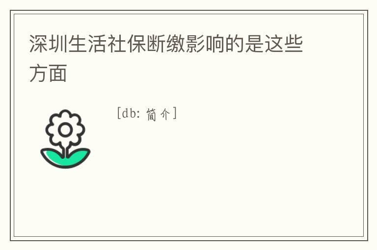 深圳生活社保斷繳影響的是這些方面