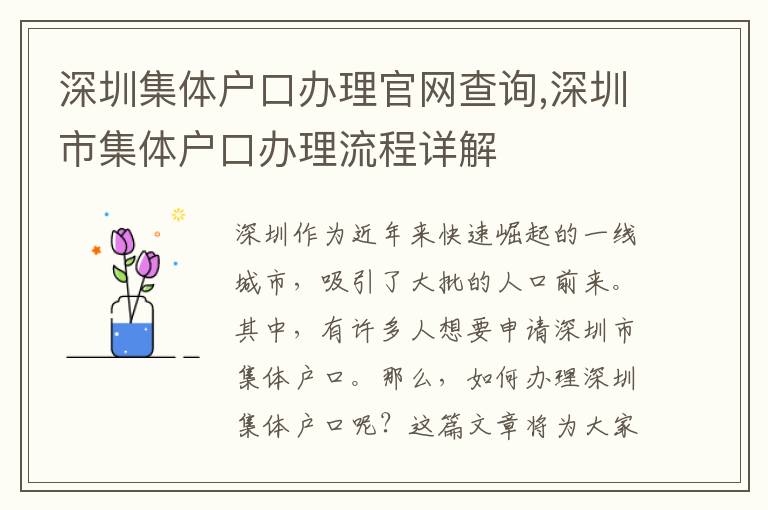 深圳集體戶口辦理官網查詢,深圳市集體戶口辦理流程詳解