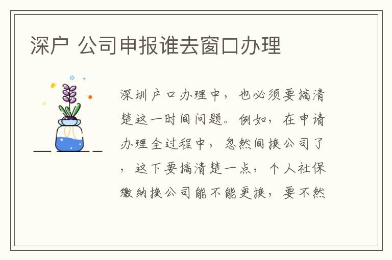 深戶 公司申報(bào)誰去窗口辦理