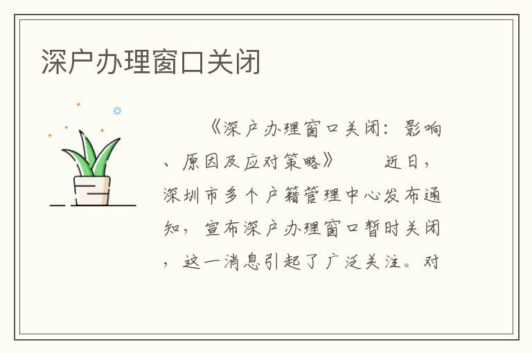 深戶辦理窗口關閉