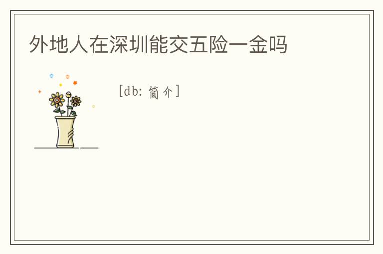 外地人在深圳能交五險一金嗎