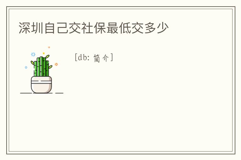 深圳自己交社保最低交多少