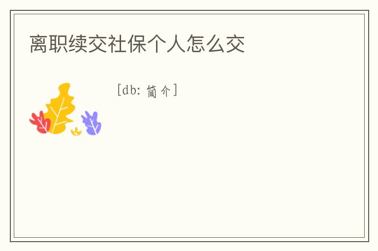 離職續(xù)交社保個(gè)人怎么交