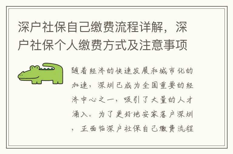 深戶社保自己繳費流程詳解，深戶社保個人繳費方式及注意事項