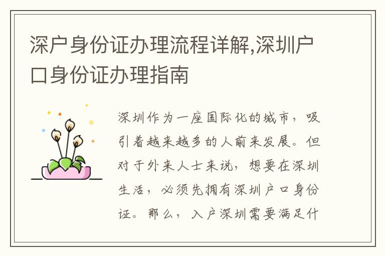 深戶身份證辦理流程詳解,深圳戶口身份證辦理指南
