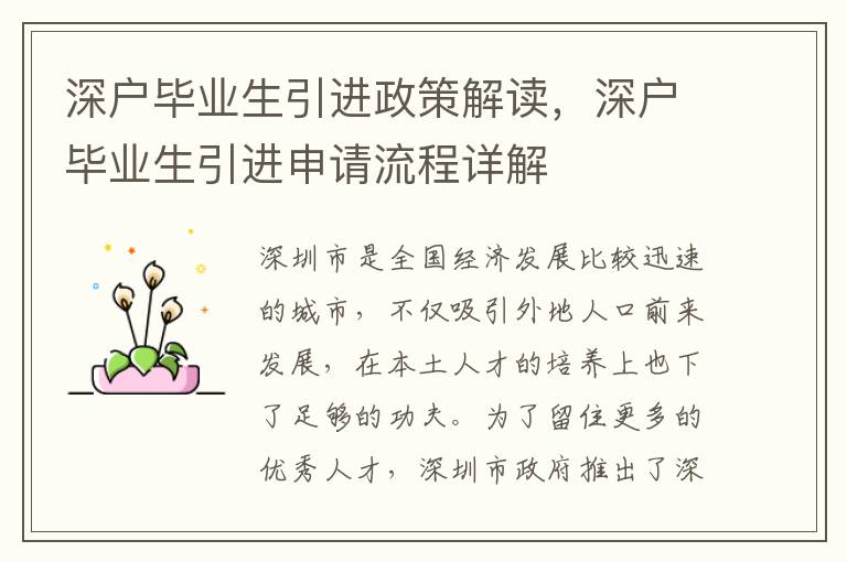 深戶畢業生引進政策解讀，深戶畢業生引進申請流程詳解