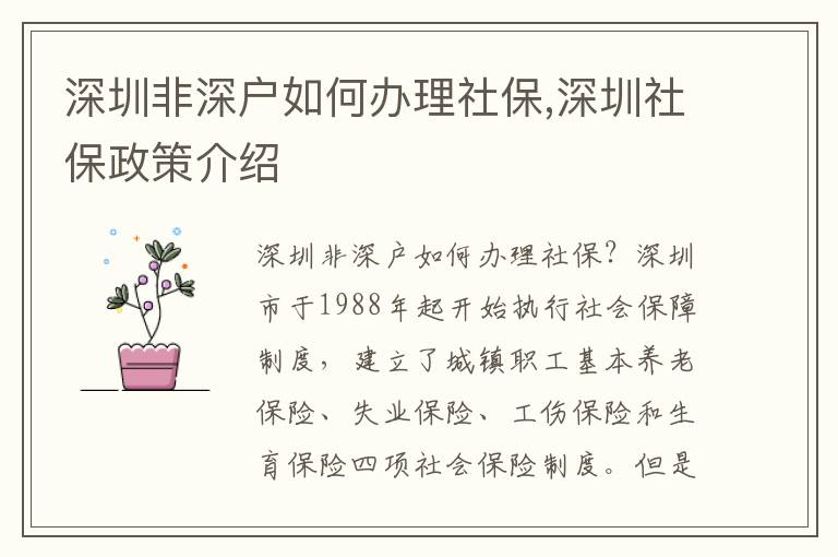 深圳非深戶如何辦理社保,深圳社保政策介紹