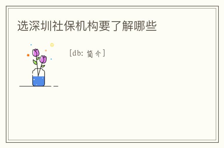 選深圳社保機構要了解哪些