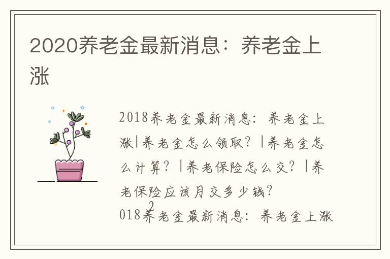 2020養老金最新消息：養老金上漲