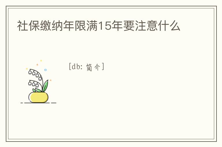 社保繳納年限滿15年要注意什么