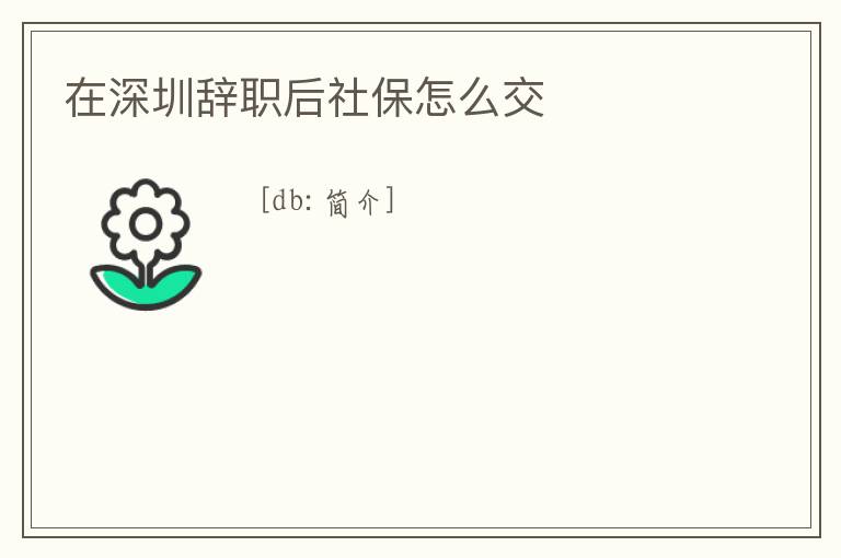在深圳辭職后社保怎么交