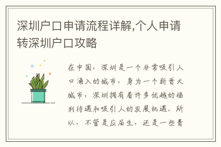 深圳戶口申請流程詳解,個人申請轉深圳戶口攻略