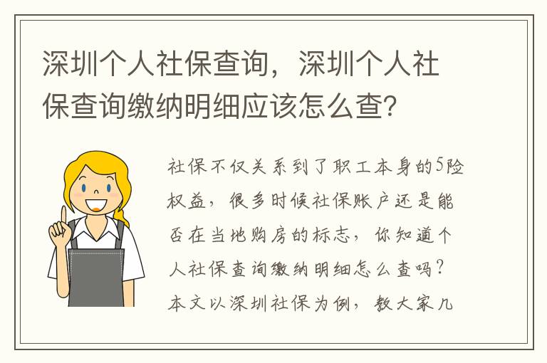 深圳個(gè)人社保查詢，深圳個(gè)人社保查詢繳納明細(xì)應(yīng)該怎么查？