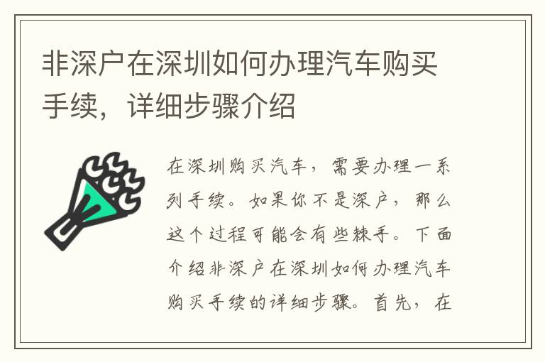非深戶(hù)在深圳如何辦理汽車(chē)購(gòu)買(mǎi)手續(xù)，詳細(xì)步驟介紹