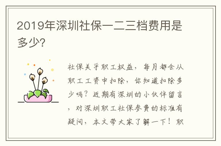 2019年深圳社保一二三檔費用是多少？