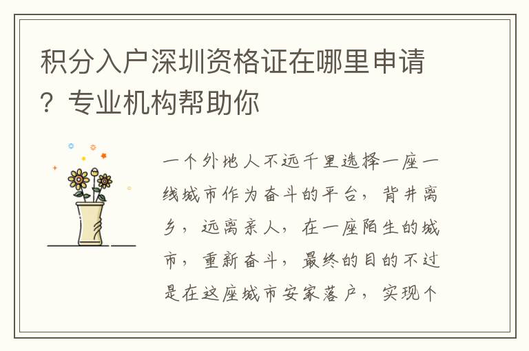 積分入戶深圳資格證在哪里申請(qǐng)?專(zhuān)業(yè)機(jī)構(gòu)幫助你