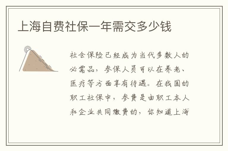 上海自費社保一年需交多少錢